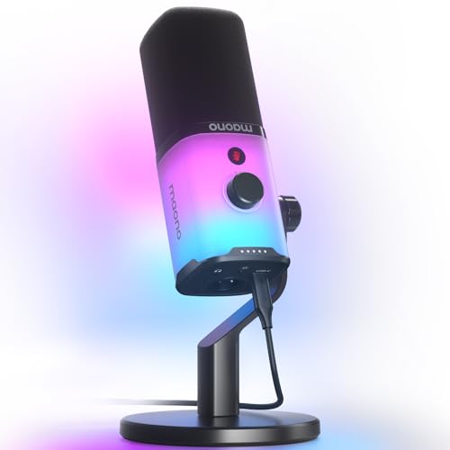 MAONO USB/XLR Podcasting Microphone for PC, Gaming Streaming Dynamic Mic with Mute Button, Software-RGB, Desktop Stand,Computer Mic for Video Studio Recording-PD100X,RGB