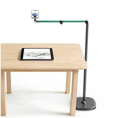 Magnetic Overhead Phone Mount, Cell Phone Stand for Video Recording, 360 Degrees Swivel Tilt Adjustable Floor Camera Filming Tripod. Content Creator Phone Holder, for iPhone/Android (L11-CX)