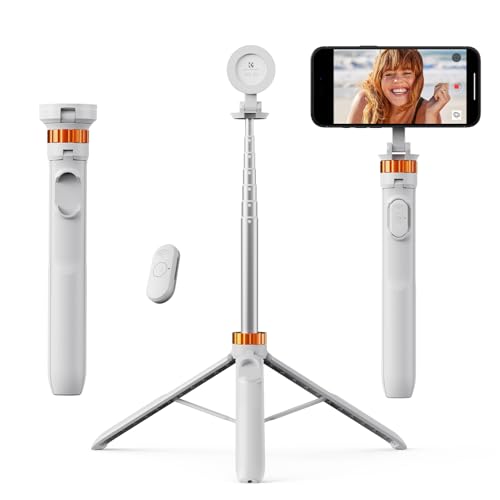 K&F CONCEPT 63'' Magnetic Selfie Stick Tripod, Lightweight Cellphone Stand with Wireless Remote, Compatible with iPhone 17 Pro Max/16/15/14/13/12 Series and All Phones - color: White