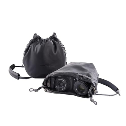 PGYTECH OneGo Drawstring Small Camera Bag, Leather Soft Camera Pouch compatible with Mirrorless Cameras/Nikon/Canon/Sony//Pocket 4/Fuji Camera Case - color: Black