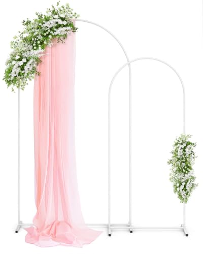 Pureegg Metal Arch Backdrop Stand Set - Set of 2 (7.2ft/6.0ft), White Wedding Stand with Stable Base, Elegant Backdrop Cover for Party, Birthday, Baby Shower, Graduation, Easy to Assemble - color: White, size: 7.2FT, 6.0FT