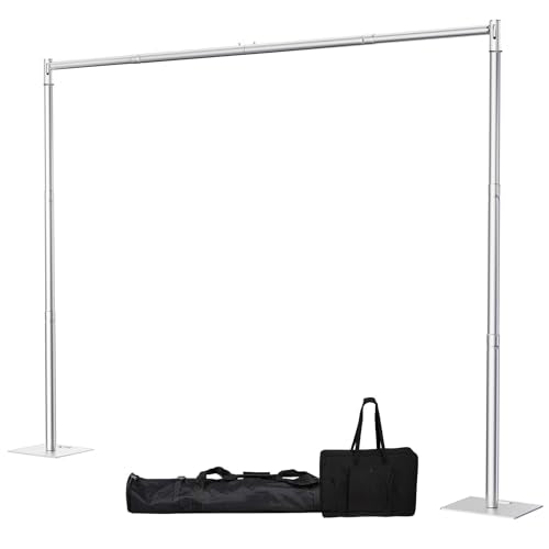 Pipe and Drape Backdrop Stand, 8x10ft Heavy Duty Backdrop Stand with Metal Base, Adjustable Height & Width, Silver Background Holder for Wedding Photography Birthday Party Baby Shower Decor（Capacity of up to 25 lbs） - color: Silver, size: 8*10FT