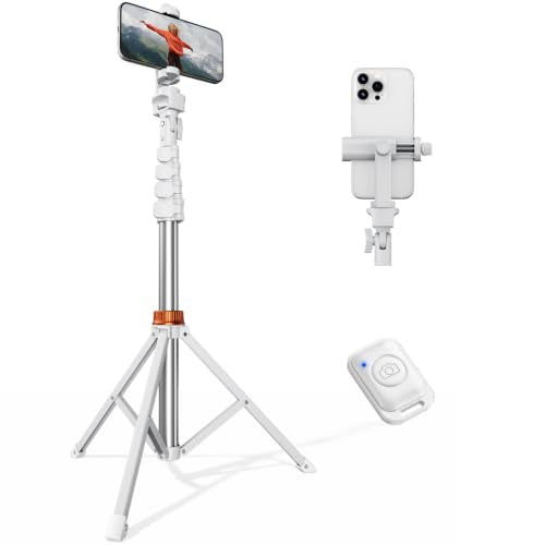 VIMOSE 66" Phone Tripod, Tripod for iPhone with Remote & Phone Stand, Extendable Cell Phone Tripod for Video Recording, Ultimate Tripod & Monopod Accessories for iPhone/Android, Monza White - color: Monza White