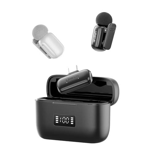 ULANZI A200 Mini Mic Wireless Lavalier Lapel Microphone for iPhone 17/16/15 Type-C, 48kHz/24-bit, Plug & Play, Smart Noise Cancelling, Digital Display, 30H Battery for Video Recording(White + Black) - color: White + Black