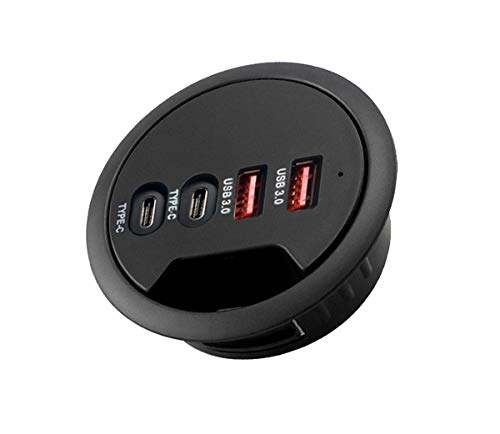Grommet Desk-Fit USB 3.0 Hub (Diameter 2.36" or 60MM) 2 Port Type A&2 Port Type C,Compatible Charging and Data Transmission,