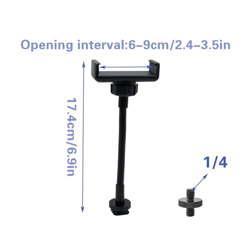 Ring Light Phone Holder with Hot Shoe & 1/4 Adapter, Adjustable Gooseneck | Universal Camera Phone Holder, Flexible Phone Mount Attachment Replacement for Camera, Ring Light & Tripod Stand