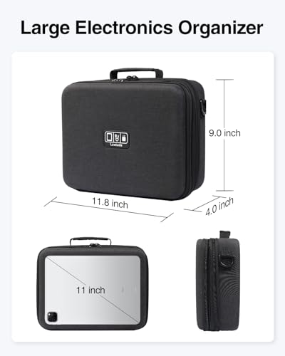 Luxtude Electronic Organizer Travel Case Large, Hard Case for Electronics with Shoulder Strap, Fits for iPad (Up to 11’’), Tech Gifts - color: Black-Large