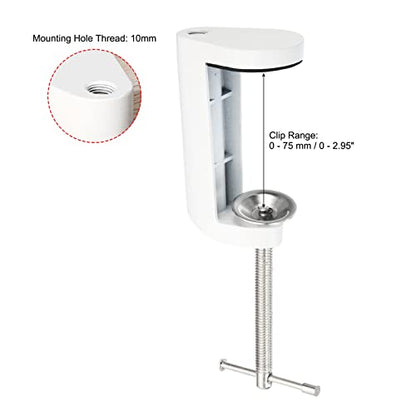 PATIKIL M10 Thread Hole Desk Table Mount Clamp, Universal Adjustable C Shape Desk Clamp for Microphone Arm Desk Lamps Stand, White - color: White