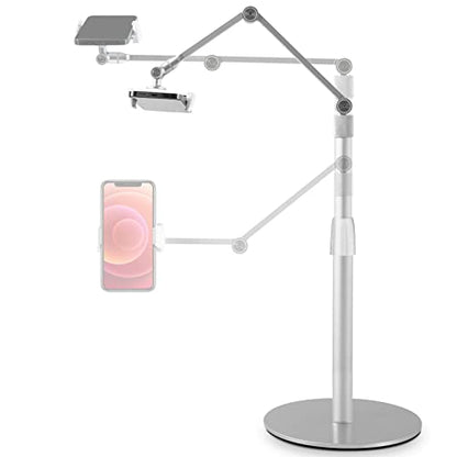 Viozon Tablet Phone Overhead Stand, Height & 360 Degree Angle Adjustable, Aluminum Desktop Stand, Compatible with 3.5-11" Cellphone or Tablet Such as iPhone iPad Pro Air Mini, Samsung, Nexus(AP-4PS) - color: Silver
