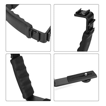 Camera Mount Flash Bracket, L Hot Shoe Mount Bracket Dual Hot Shoe Extension Heavy Duty Padded Hand Grip for Camera LED Light Microphone