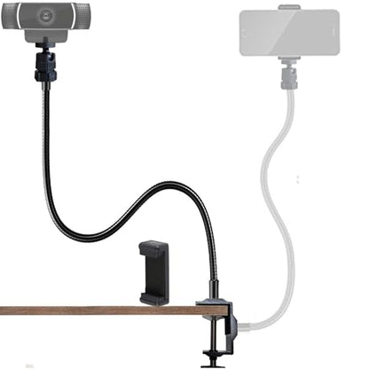Webcam Stand Phone Holder 27" Adjustable Gooseneck Desktop Camera Desk Guard Clamp Mount for All Cellphones, Logitech Webcam C925e C922 C930e C930 C920 C615, Etc. (1/4" Threaded, Two-way Clamp) - style: Two-way Clamp (Webcam Phone Stand)