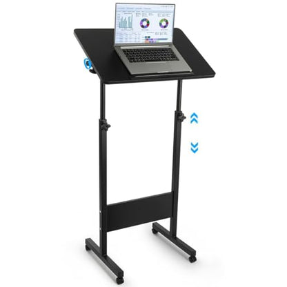 Mobile Podium, Adjustable Standing Desk with Caster Wheels, Adjustable Height 360° Swivel Desktop, Versatile Podium Laptop Desk Stand Up Desk Easel Presentation Lectern (Black) - color: Black