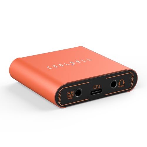 192kHz/24bit Audio Interface, Portable USB & iPhone Guitar Interface with Dual Gain Dial for Recording and Streaming, Stereo Interface Compatible with Phone, Tablet, Mac, PC (Upgrade Version) - color: Orange