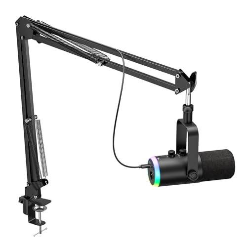 Dynamic Gaming Microphone | USB/XLR Dual Mode | RGB Boom Arm Mic Kit with One‑Touch Mute, Headphone Monitor, Gain Control | for Streaming, Podcast, PC, PS4/PS5, Recording
