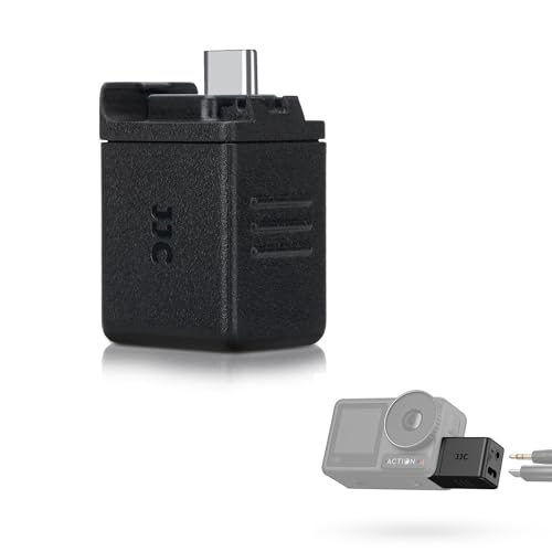JJC 3.5mm Audio Mic Adapter for DJI Osmo Action 5 Pro & Action 4, External Microphone Converter with Type-C Charging and 3.5mm Interface for Audio Recording