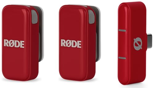 RØDE Wireless Micro - Compact Wireless Microphone, Two Mics with Charge Case for Smartphone Content Creation - USB-C, Red | Includes 2 Clip-on Transmitters Plus USB-C Receiver, Charging Case for Up to 21 Hrs Total, Omnidirectional Mics, 100m Range - color