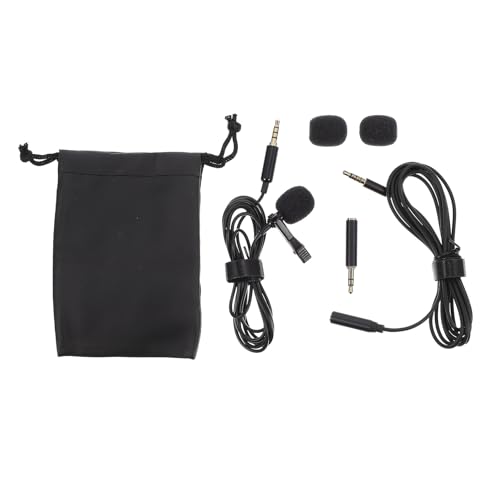 FRCOLOR Portable Wired Lavalier Microphone Noise Cancelling Lapel Mic for Phone Interview Recording, Compact Dark Clip-on Mic for Vlogging and Professional Video Use