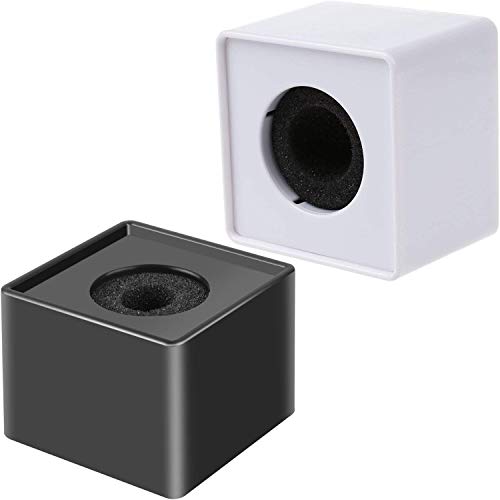 2 Pieces Portable Square Cube Shaped Interview Mic Microphone Flag Station Logo Superior ABS Material, Black and White - size: 7x7x5.2 cm