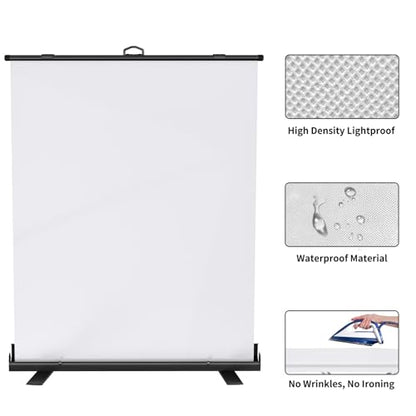 WASJOYE Retractable White Backdrop Screen - 62.2 x 79 in Professional Pull Up Panel Auto-Locking Wrinkle-Resistant Photography Background for Video Conference, Live Game, Photographic Studio Streaming - color: White, size: 62.2 X 79 in