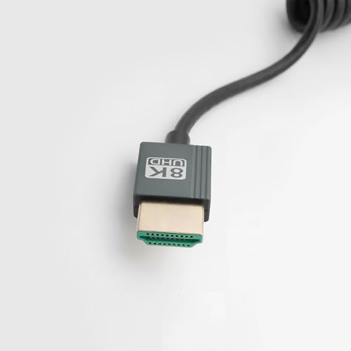 Coiled HDMI 2.0 Cable (A to A), 8K@60Hz 18Gbps High-Speed Supports 3D TPU Camera Cable Suitable for BMPCC 4K/6K, Panasonic S1H/GH5, Atomos Ninja V, Monitor, Gimbal, Video Transmitters