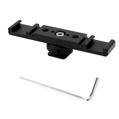 Dual Cold Shoe Extension Bar Mount, Aluminum Alloy Hot Shoe Adapter Bracket with Hex Wrench for DSLR Camera LED Video Light Microphone & Monitor (Black)