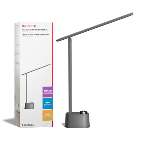 Honeywell Upgraded LED Desk Lamp - H01 Pro Sunturalux™ Foldable Desk Light with USB A+C Charging Port, 3 Color Modes Dimmable Table Lamp for Home Office Reading(Grey) - color: Gray