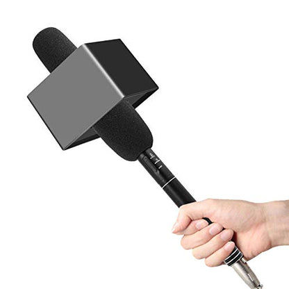 2 Pieces Portable Square Cube Shaped Interview Mic Microphone Flag Station Logo Superior ABS Material, Black and White - size: 7x7x5.2 cm