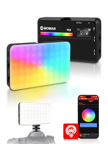 Moman LED Camera Light, RGB Video Lights for Photography, App Wireless Control, 2500-9000K, CRI 95+, Long Battery Life, Portable Lighting Panel with Cold Shoe, Fits for GoPro Sony Canon - color: Black