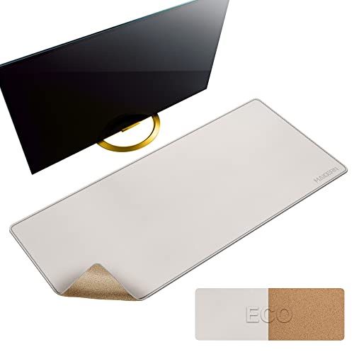 MAIDERN 40" x 16" Reversible XXL Cork & Leather Desk Pad, Full Desk Mat Protector for Gaming Home Office (Cream) - color: Cork+cream, size: 40" x 16"
