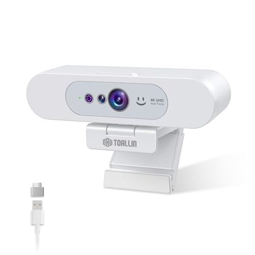 TOALLIN 4K UHD Webcam for PC, Windows Hello Compatible Web Camera, Facial Recognition, Autofocus, Built-in Mic & Privacy Shutter, USB Webcam for Laptop/Desktop, Online Meetings, Streaming, Video Calls