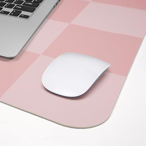 AFIING Pink Checkered Desk Mat, 31.5" x 12"，Waterproof PU Leather Desk pad | Non-Slip Rubber Base, Easy Clean Surface, Desk Protection, Office & Home - color: Pink