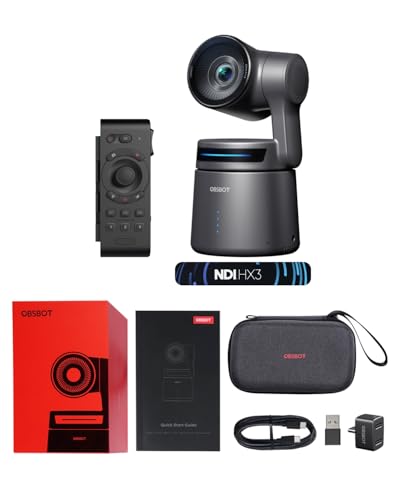 OBSBOT Tail Air NDI Streaming Camera 4K, AI Tracking PTZ Camera with Intelligent APP, Gesture Control, HDMI/USB-C/Wireless Webcam, Live Streaming Cameras (Tail Air+Remote (NDI Activated)) - size: Tail Air+Remote (NDI Activated)