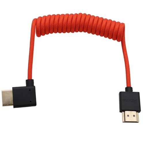 HDMI 8K 4K ProRes, Flexible Cable for ATOMOS Ninja V Shinobi Monitor, Camera Sony FX3 A7Siii, Canon Lumix Nikon, BMPCC6K, FEELWORLD Portkeys SmallHD, Red Braided Coiled - color: Red, size: Right Angle to Straight