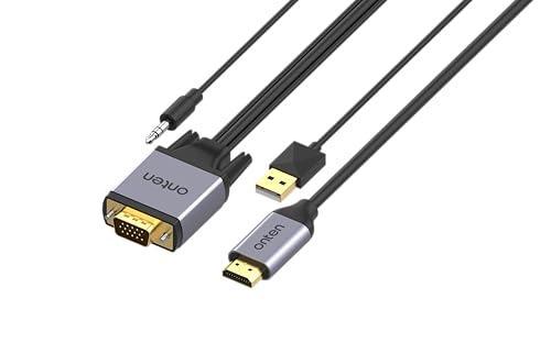 ONTEN VGA to HDMI Cable. VGA Male to HDMI Male Converter with 3.5mm Audio Jack for TV Stick, Raspberry Pi, Laptop, Monitor, PC, Tablet, Digital Camera, Etc (5 m) - color: 1 Pcs, 5 m