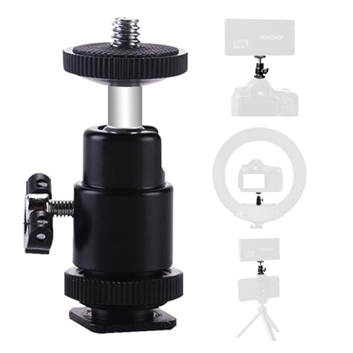 Camera Cold Shoe Mount 1/4", 360 Degree Swivel Mini Ball Head with 1/4 inch, Suitable for Cameras, Camcorders, Smartphones, Tripods, LED Selfie Light, Ring Lights, GoPro, and Flashlights
