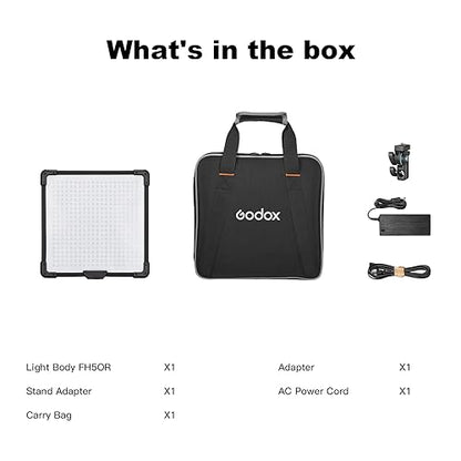 Godox FH50R Ultra-Thin Flexible LED Soft Light Panel, 2500~10000K CRI97+, APP Control, Handheld RGB Video light with AD-E2 Flash Holder Metal Bracket, Carry Bag for YouTube Studio Photography Shooting - color: FH50R(2500~10000K)