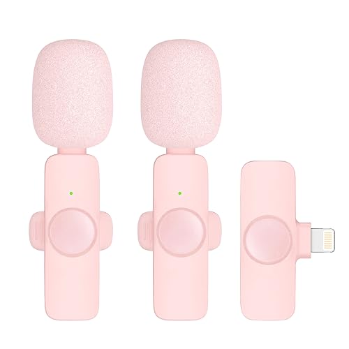 Caiord 2 Pack Professional Wireless Lavalier Microphone for iPhone Lightning Only (iPhone 14 & Older), Lapel Mics Plug-Play Clip on Lapel Mic for YouTube, Recording, Vlog, Facebook Live - color: Pinkcolor, style: Lightning Only (iPhone 14 & Older)