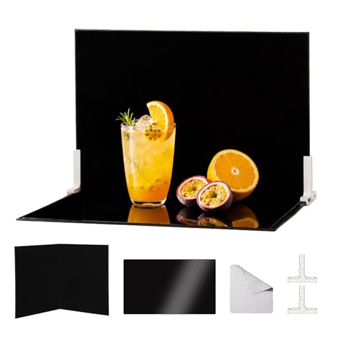 Product Photography Backdrop Kit, Reflective Black Acrylic Sheet & Light-Absorbing Flocked Backdrop Board, Tabletop Photo Background for Figurines, Jewelry and Cosmetics, 16x11.5in, MDAOCRY