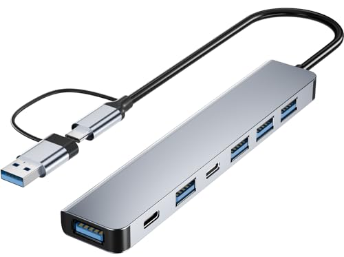 【Upgrade】 USB C/USB Hub, BERLAT Aluminum 7 in 1 USB C & USB Hub with USB 3.0, USB 2.0 Ports for PC/Laptops/MacBook Pro/Air/iMac/iPad and More Devices