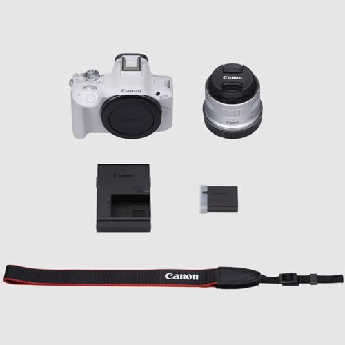 Canon EOS R50 Mirrorless Camera (White) with RF-S 18-45mm F4.5-6.3 is STM Lens 5812C012 Bundle with Deco Gear Photography Bag + Microphone + Tripod + Premium Photography Pro Ebook & Accessories Kit - color: White
