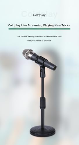 Desktop Microphone Stand, Upgraded Adjustable Table Mic Stand with Mic Clip and 5/8" Male to 3/8" Female Screw for shuer sm58 beta58 SE V7 & Other handheld microphone