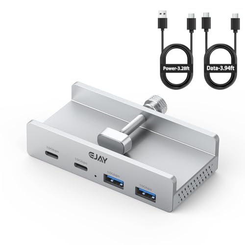 EJAY Desk Clamp USB Hub, 10Gbps Mountable USB C Hub Multiport Adapter, Aluminum Desktop Hub Desk Mount for iMac, Mac, PC, Under Desk USB Port Expander Splitter for Workstation, Silver - color: Silver