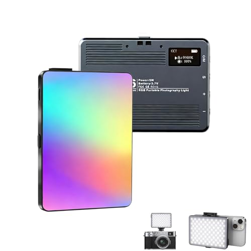 RGB Video Light, Pocket LED On-Camera Video Lights, 3000-9900K 360 Full Color 20 Light Effects, Portable Front & Back Phone Clip for Laptops, Phone and Camera, Vlogging, Photography, TikTok