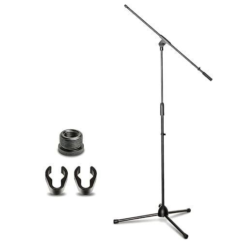 AxcessAbles MS-101 Microphone Stand with Boom Arm, Height Adjustable 37"-64" With 30" Boom arm, Folding Tripod Base, Portable Floor Mic Stand for Singing, Podcasting, Recording, Studio & Stage