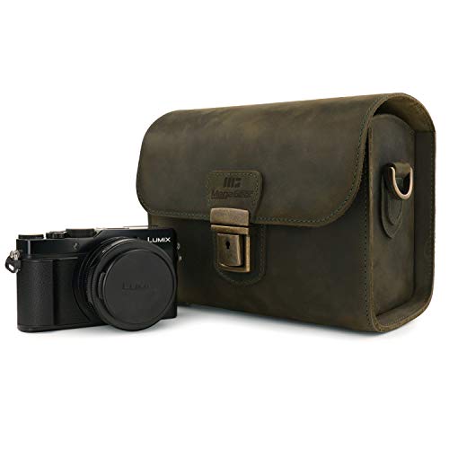 MegaGear Pebble Genuine Leather Camera Messenger Bag for Mirrorless, Instant and DSLR Cameras - color: Olive