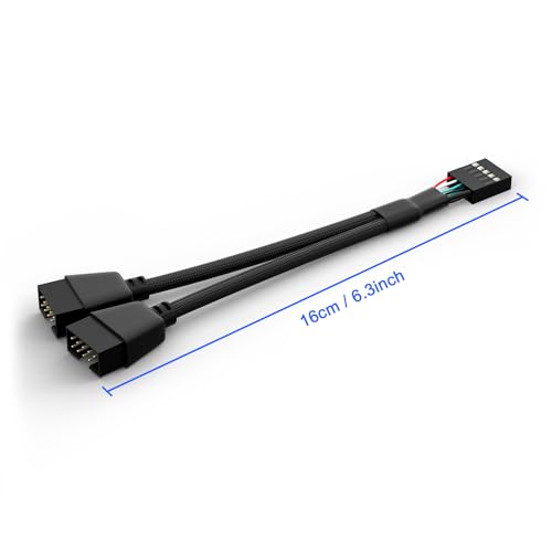 OwlTree 2 Pack Motherboard 9 Pin USB 2.0 to Dual 9 Pin Extension Splitter | Motherboard USB Splitter 9 Pin Header Cable, USB2.0 Header Splitter for Internal Computer Motherboard (Braided Black)