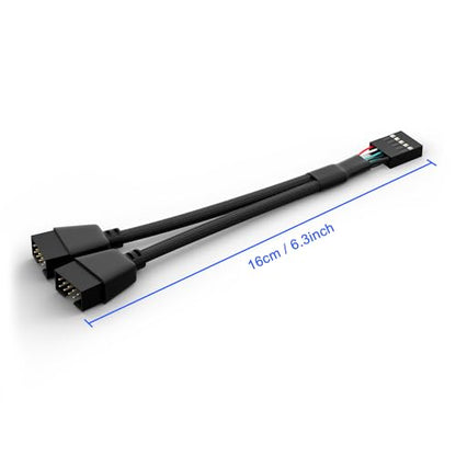 OwlTree 2 Pack Motherboard 9 Pin USB 2.0 to Dual 9 Pin Extension Splitter | Motherboard USB Splitter 9 Pin Header Cable, USB2.0 Header Splitter for Internal Computer Motherboard (Braided Black)