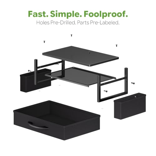 Ekisemio Desk Organizer and Accessories, 2-Tier Computer Monitor Stand Riser with Drawer & 2 Pen Holders - Multi-Functional Desk Organizer for Laptop, Printer & Home Office Supplies, Black