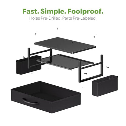 Ekisemio Desk Organizer and Accessories, 2-Tier Computer Monitor Stand Riser with Drawer & 2 Pen Holders - Multi-Functional Desk Organizer for Laptop, Printer & Home Office Supplies, Black