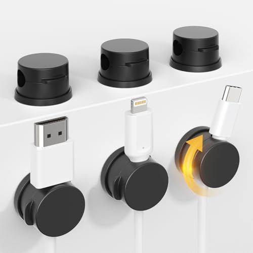 Inchor Cord Holder, Swiveling Cord Organizer, Magnetic Cable Clips for Desk, 6 Pack Cable Organizer for Nightstand, Adhesive Cable Holder Cable Management Clips for Car Home Office (Black) - color: Black